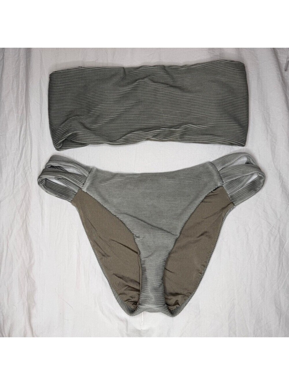 RVCA Ribbed Tube Top Bikini Bottoms Small Top XS Khaki Army Green
